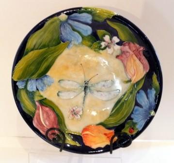Dragon fly plate with tulips